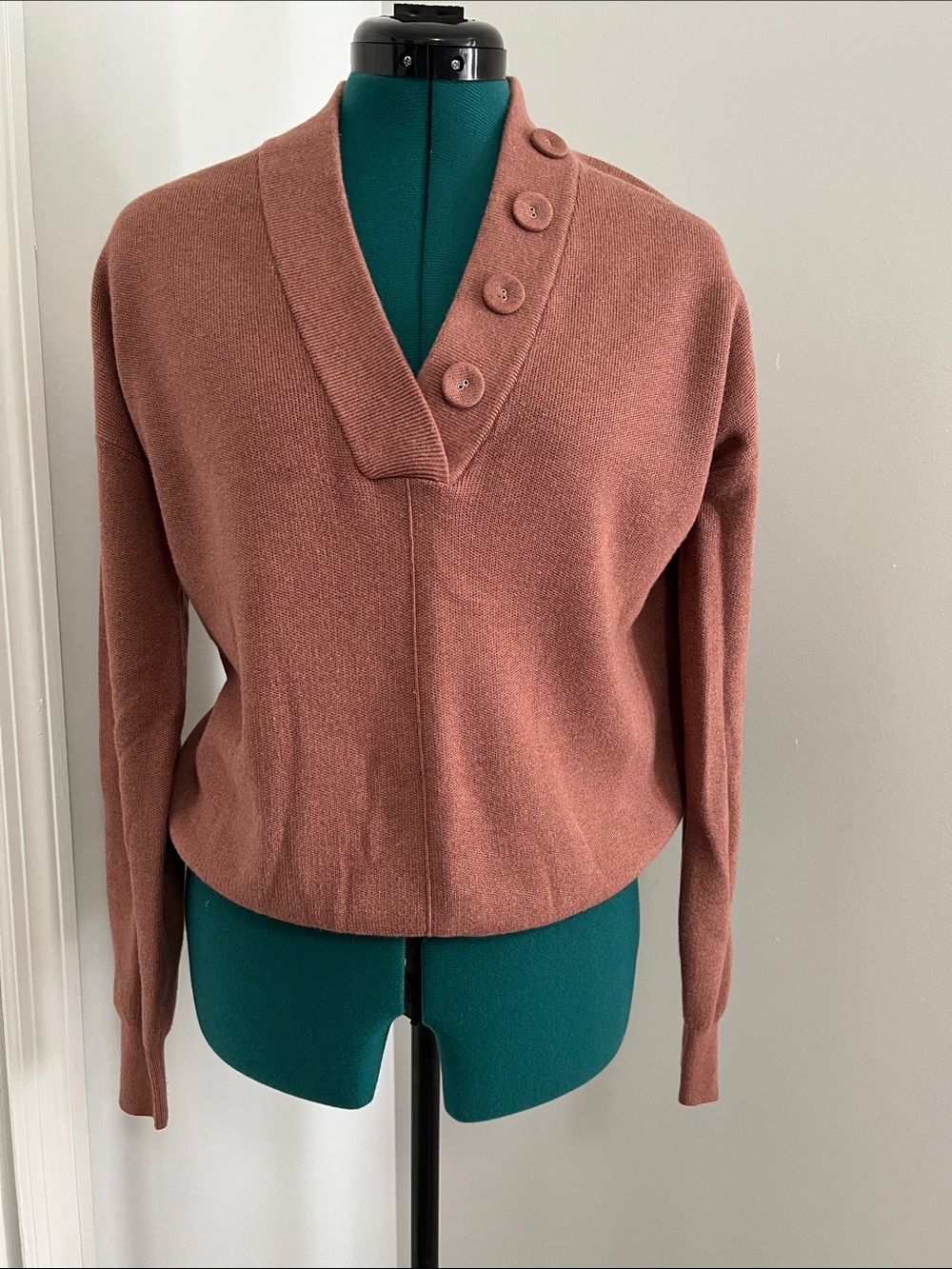 Lilla P Rose-Brown Button-Accent V-Neck Sweater